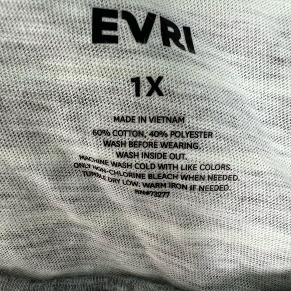 Evri Knit Top Plus Size 1X Striped 3/4 Sleeves Jersey Tunic Raglan Gray & Green - Picture 9 of 9